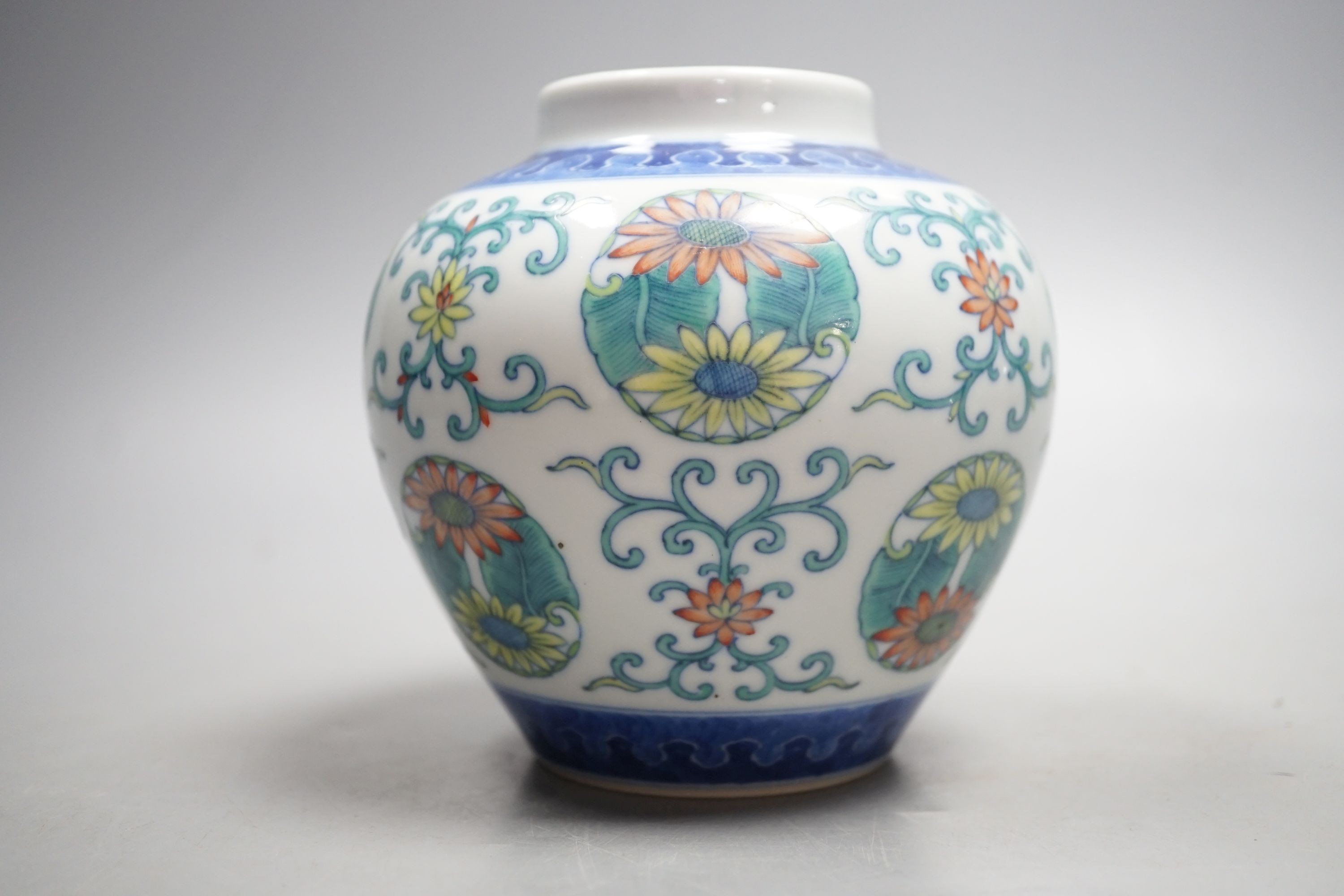 A Chinese doucai medallion jar, Qianlong mark